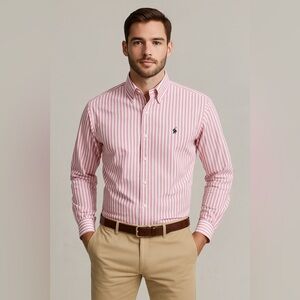 Ralph Lauren Men’s Medium Pink & White Striped Button-Down